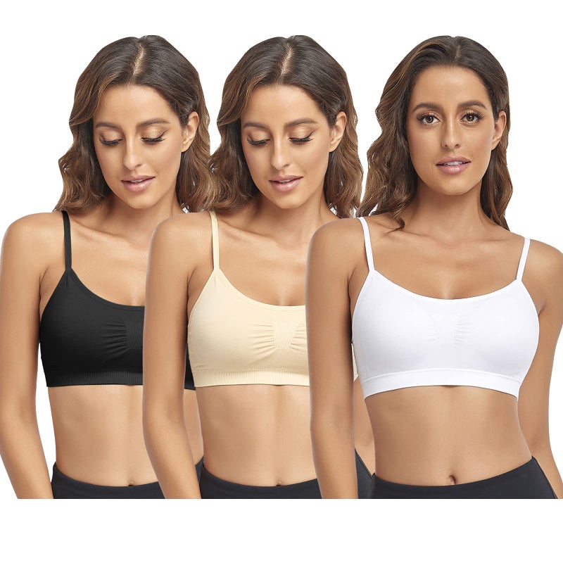 Litthing Bralettes Padded for Women Cami Strap Bra Seamless Sportsbra Wireless Comfort Yoga Lightly T-Shirt Tank Tops Black White Skin - Image 1